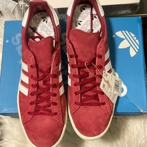 Adidas Burgundy Suede Sneakers with White Stripes